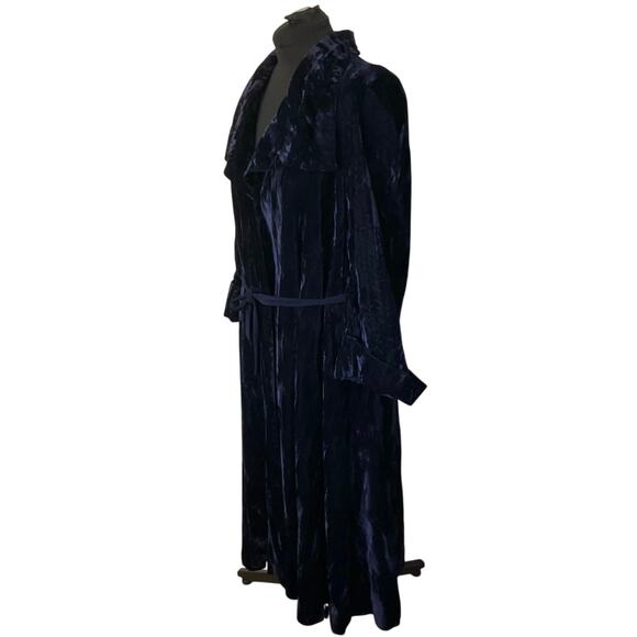 Vintage Alberto Makati Crushed Velvet Duster Long Jacket Sz S Navy Boho Glam - Picture 3 of 7